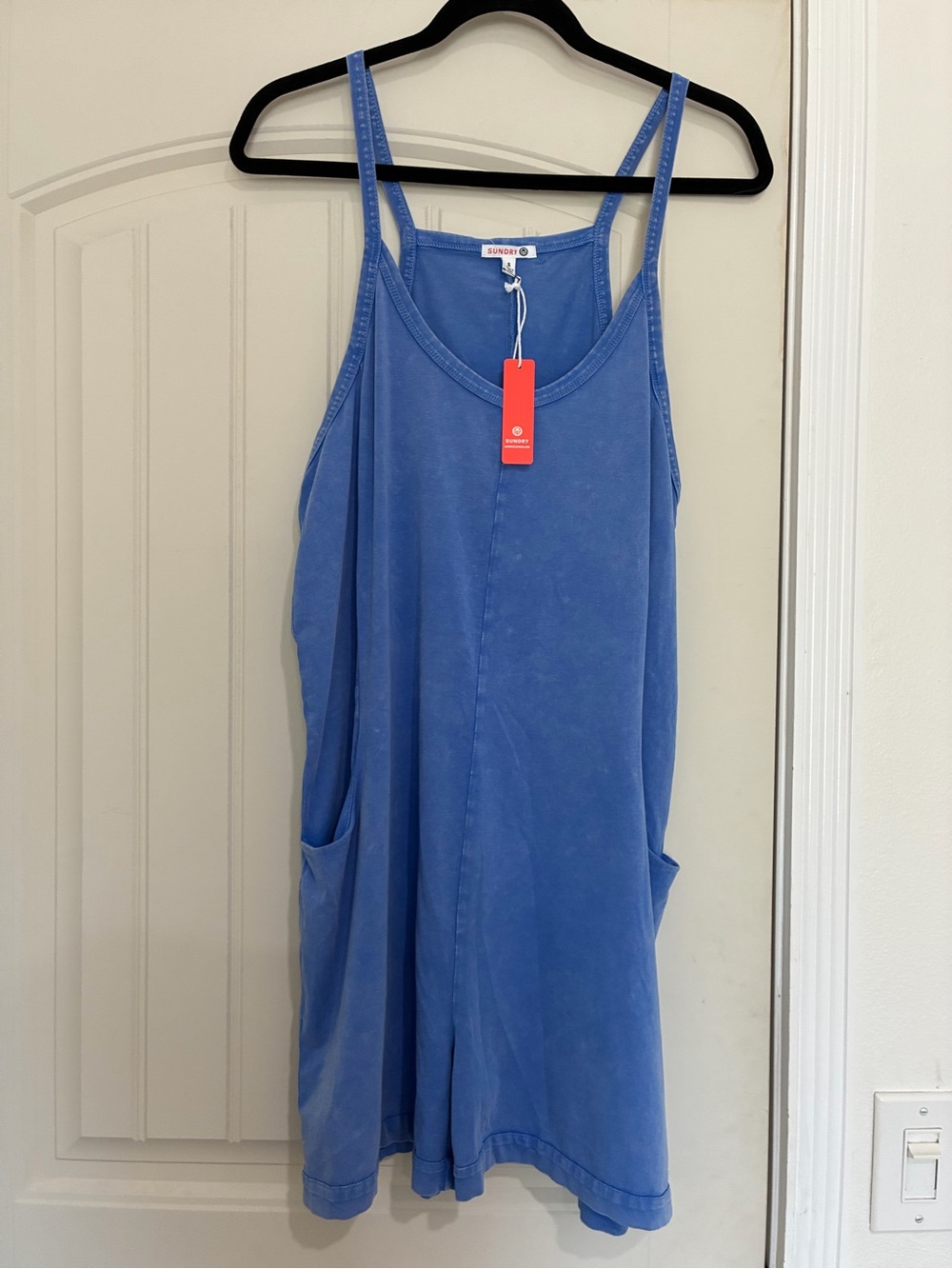 Sundry Washed Blue Harem Romper with Pockets NWT size small